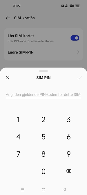 Skriv inn en Gjeldende PIN-kode for SIM-kort og velg OK