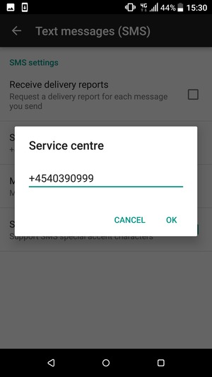Enter the Service centre number and select OK