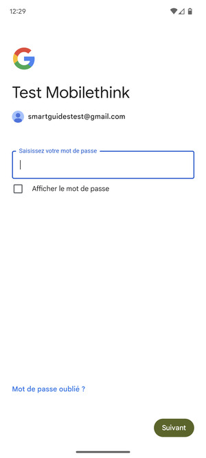 Saisissez votre mot de passe et sélectionnez Suivant