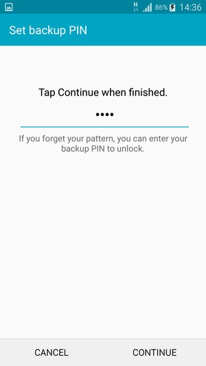 Enter a Backup PIN and select CONTINUE