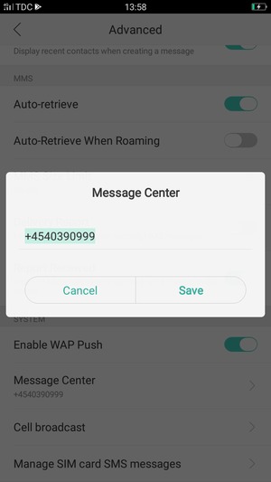 Enter the Message Center number and select Save