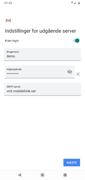 Indtast udgående serveradresse