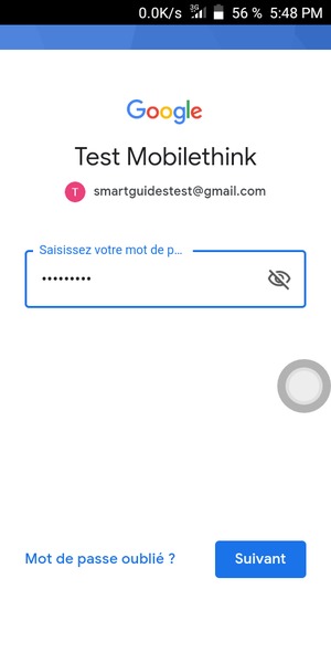 Saisissez votre mot de passe et sélectionnez Suivant