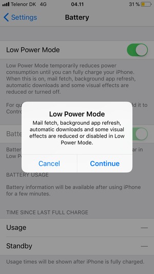 Select Low Power Mode and select Continue