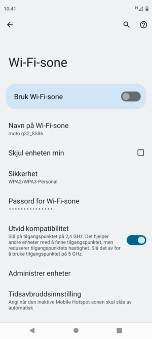 Velg Passord for Wi-Fi-sone