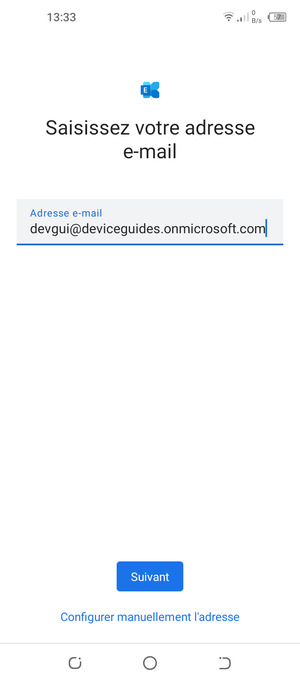 Saisissez votre adresse e-mail et sélectionnez Configurer manuellement l'adresse