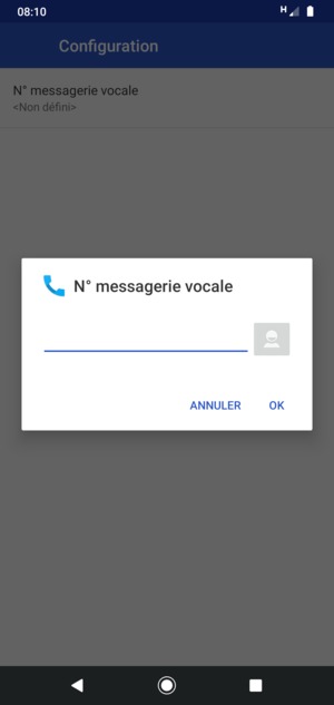 Saisissez le N° messagerie vocale et sélectionnez OK
