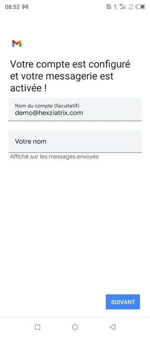 Donnez un nom à votre compte et saisissez votre nom. Sélectionnez SUIVANT