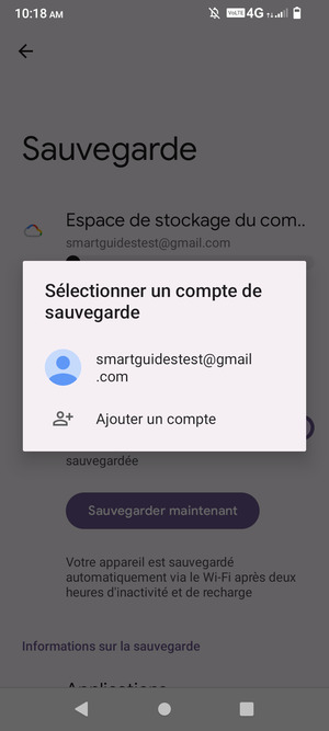 Sélectionnez votre compte de sauvegarde