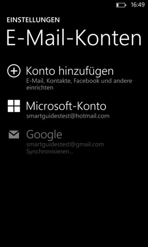 Ihre Kontakte von Google werden nun auf Ihr Lumia synchronisiert.