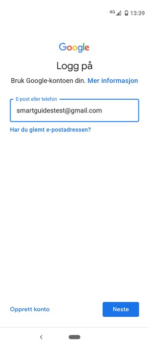 Skriv inn din Gmail-adresse og velg Neste