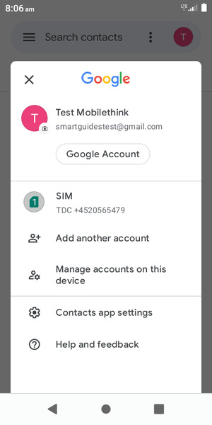Select Contacts app setting