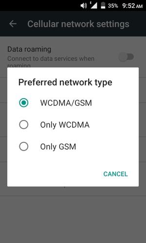 Select Only GSM to enable 2G and WCDMA/GSM to enable 3G