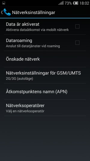 Välj Nätverksinställningar för GSM/UMTS