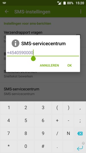 Voer het SMS-Servicecentrum nummer in en selecteer OK