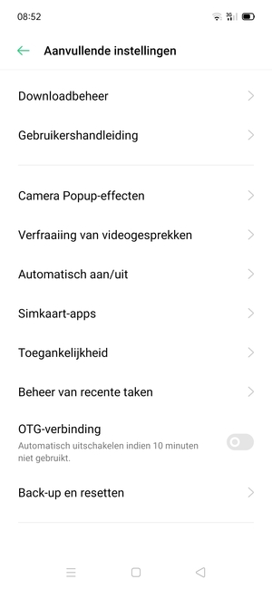 Scroll naar en selecteer Back-up en resetten