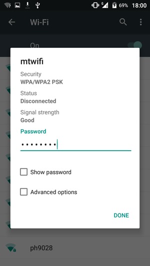 Enter the Wi-Fi password and select DONE