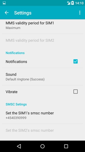 Select Set the SIM1's smsc number or Set the SIM2's smsc number