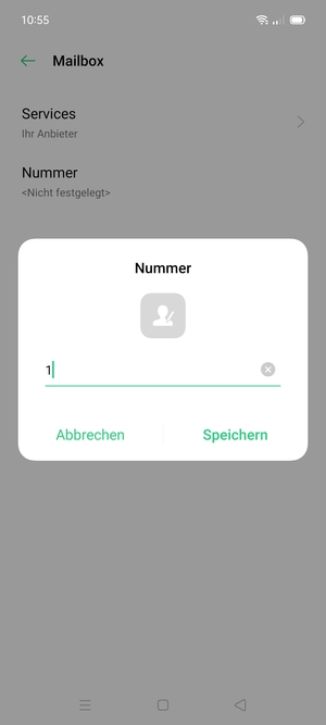 Geben Sie die Mailboxnummer ein und wählen Sie Speichern