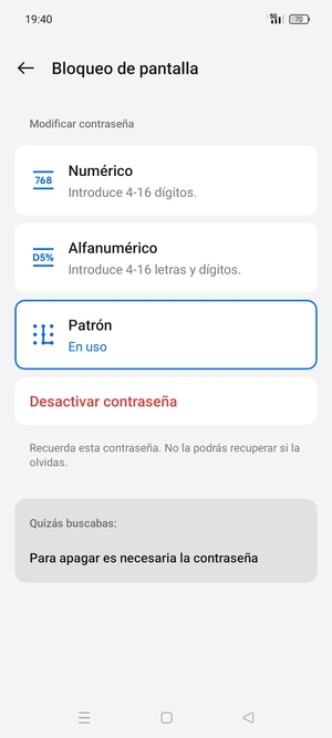 El teléfono ha sido asegurado con un bloqueo de pantalla