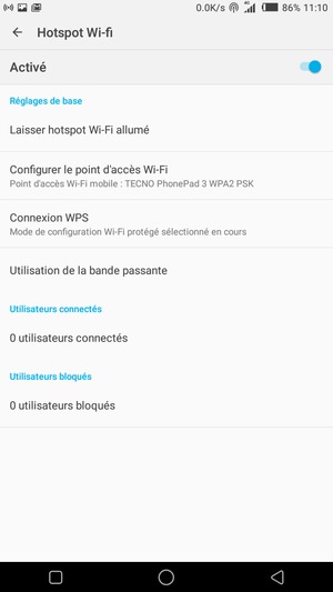 Votre tablette est maintenant configuré pour être utilisé comme modem