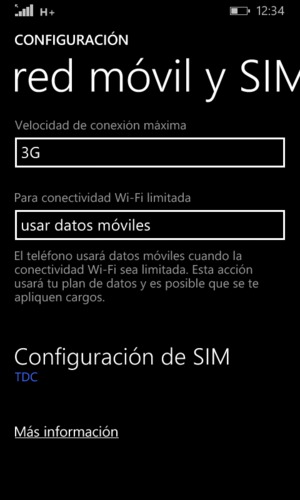 Desplácese y seleccione Configuración de SIM