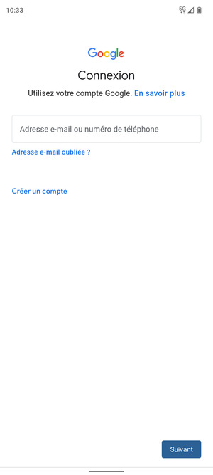 Saisissez votre adresse Gmail et sélectionnez Suivant