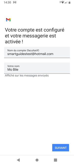Donnez un nom à votre compte et saisissez votre nom. Sélectionnez SUIVANT