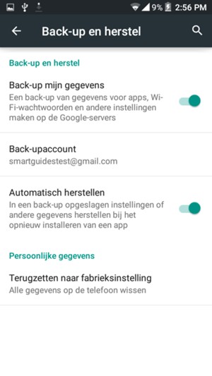 Turn Back-up mijn gegevens on and select Back-upaccount