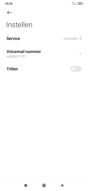 Selecteer Voicemail nummer