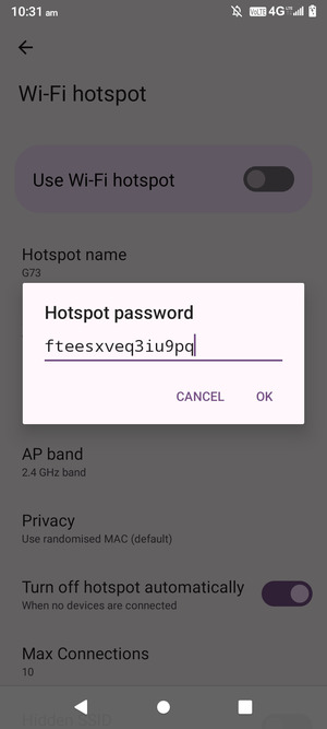 Enter a Wi-Fi hotspot password of at least 8 characters and select OK