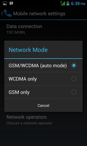 Select GSM only to enable 2G and GSM/WCDMA (auto mode) to enable 2G/3G