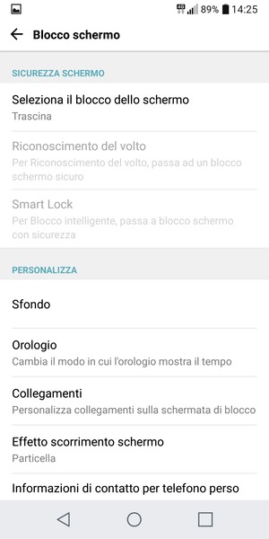 Seleziona Seleziona il blocco dello schermo