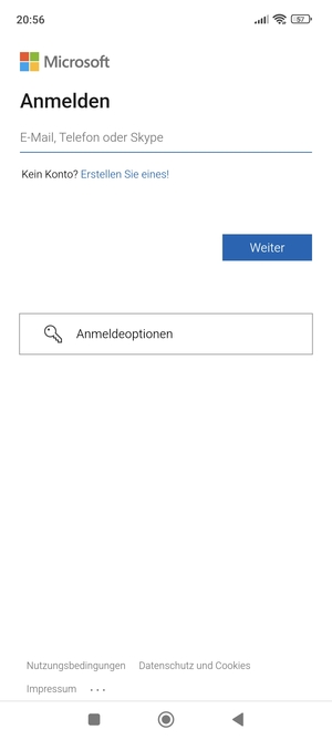 Geben Sie Ihre Hotmail Adresse ein und wählen Sie Weiter