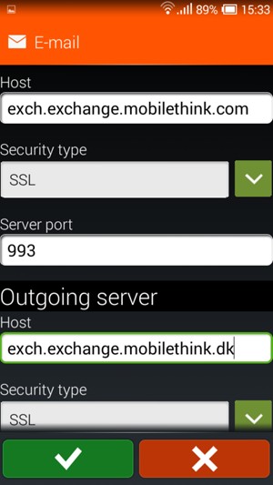 Scroll down and enter Exchange server address. Select OK