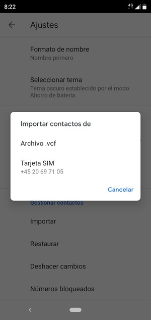 Seleccione Tarjeta SIM