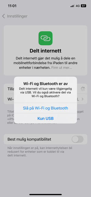 Velg Slå på Wi-Fi og Bluetooth