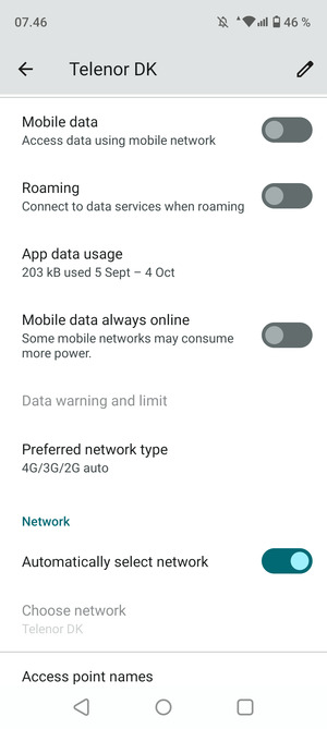 Scroll to and select Preferred network type