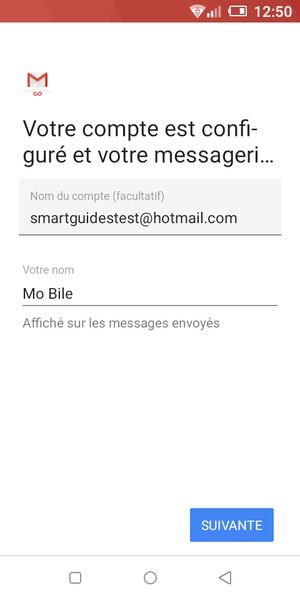 Donnez un nom à votre compte et saisissez votre nom. Sélectionnez SUIVANTE