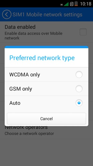 Select GSM only to enable 2G and Auto to enable 2G/3G