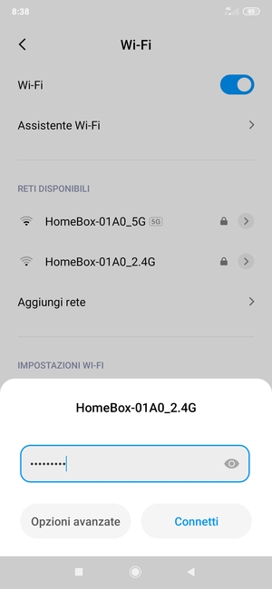 Inserisci la password del Wi-Fi e seleziona Connetti