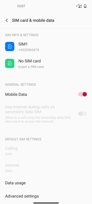 Select SIM 1 or SIM 2