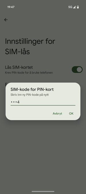 Bekreft din nye PIN-kode for SIM-kort og velg OK