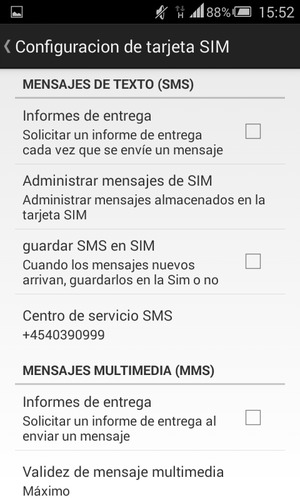 Seleccione Centro de servicio SMS