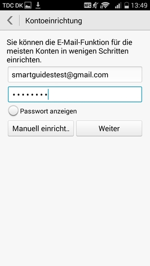 Geben Sie Ihre Gmail oder Hotmail Adresse und Ihr Passwort ein. Wählen Sie Weiter