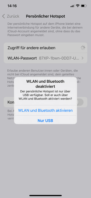 Wählen Sie WLAN und Bluetooth aktivieren