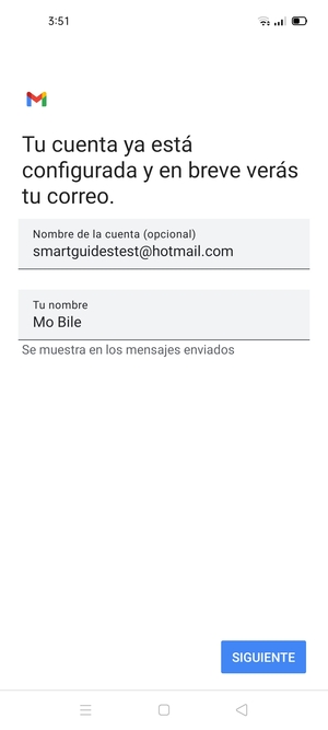 Déle a su cuenta un nombre y escriba su nombre. Seleccione SIGUIENTE