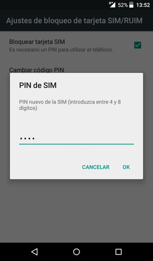 Introduzca su PIN nuevo de la SIM y seleccione OK