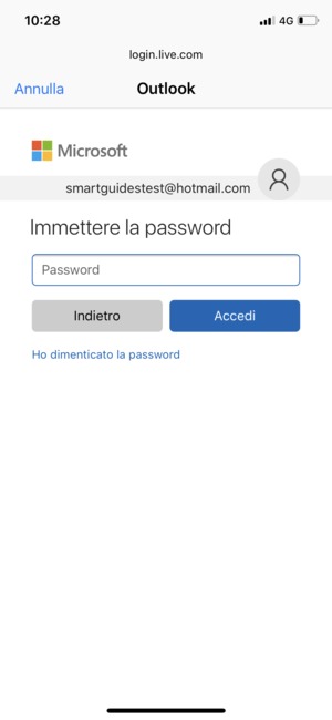 Inserisci il tuo indirizzo password e seleziona Accedi