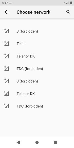 Select a network operator from the list